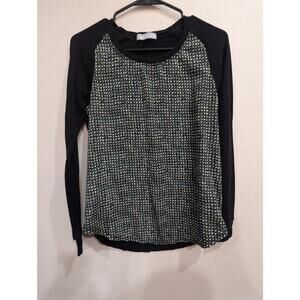 Baseball style long sleeve mod print shirt w/black sleeveless by Olivia Moon, S